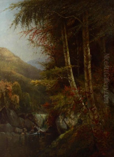 Mountain River Landscape - Possibly The Adirondacks Oil Painting by Charles Day Hunt