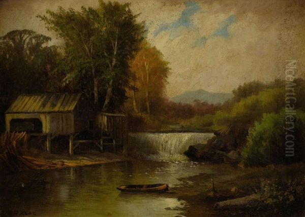 Cabin On The River Dam Oil Painting by Charles Day Hunt