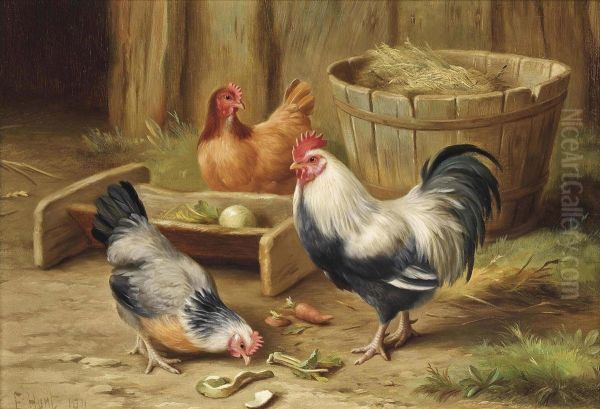 Chickens In A Farmyard Oil Painting by Edgar Hunt