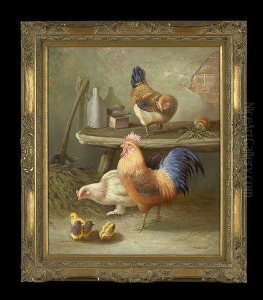 Poultry In A Barn Oil Painting by Edgar Hunt