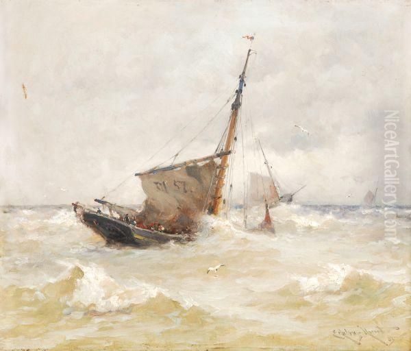 Vessels In A Swell Oil Painting by Edward Aubrey Hunt