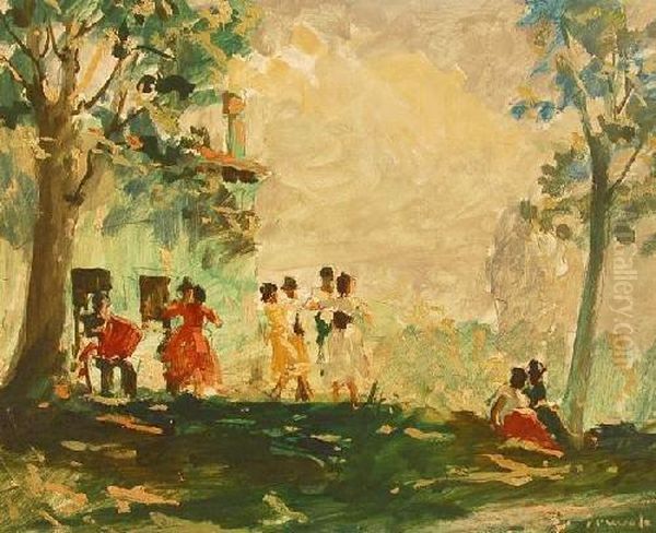 Dancers Outside A Continental Villa Oil Painting by John Powell Hunt