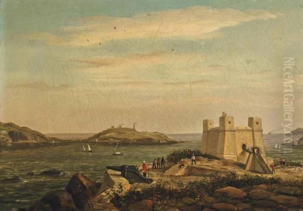 A View Of Wignacourt Tower With St Paul's Bay Beyond Oil Painting by Millson Hunt