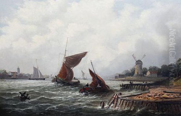 A Wherry And Other Boats Moored In An Estuary Oil Painting by Millson Hunt