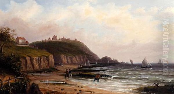 Coastal Scene With Fishing Boats Approaching Shore Oil Painting by Millson Hunt