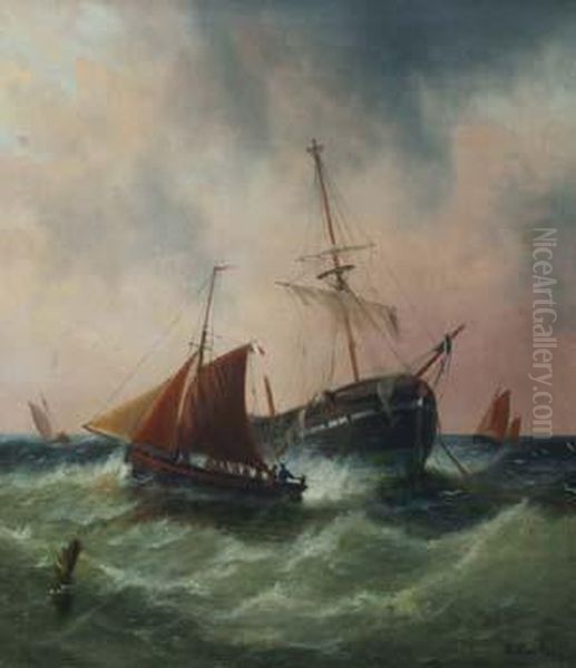 Boats Leaving A Wreck Oil Painting by Millson Hunt