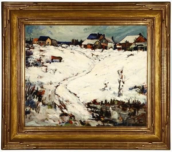 Houses In A Winter Landscape Oil Painting by Thomas Hunt