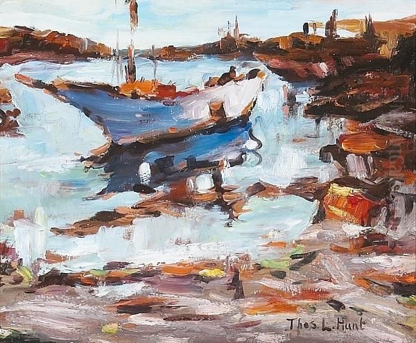 A Harbor Scene Oil Painting by Thomas Hunt