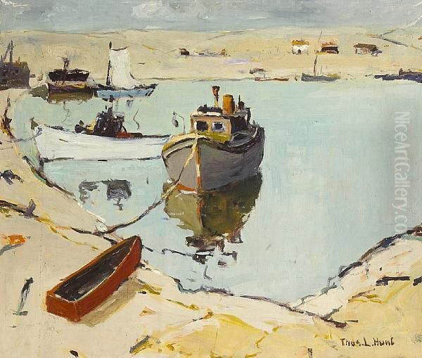 Boats Along The Shore Oil Painting by Thomas Lorraine Hunt