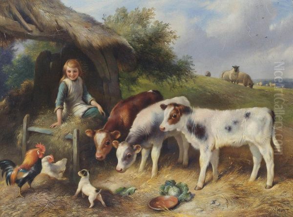 Farmyard Friends Oil Painting by Walter Hunt