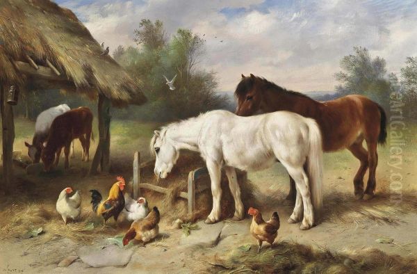 Farmyard Friends Oil Painting by Walter Hunt