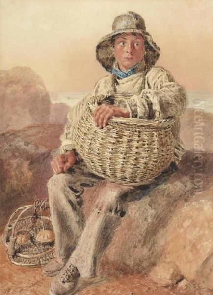 A Fisherboy Holding A Wicker Basket Oil Painting by William Henry Hunt