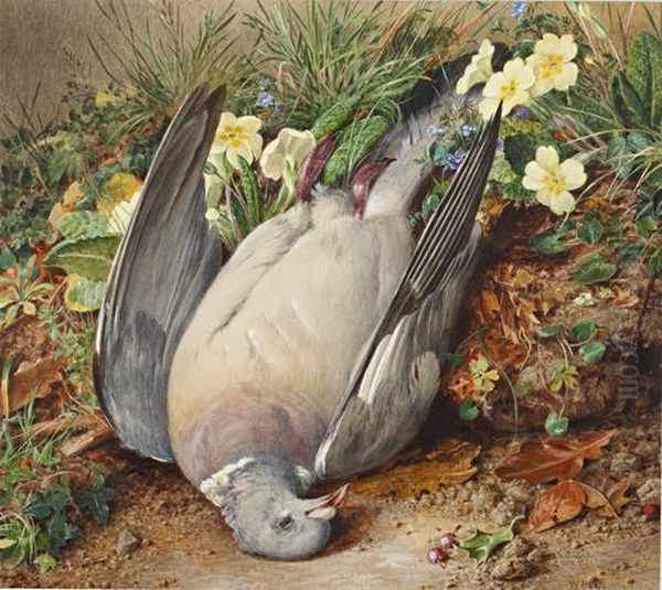 Pigeon On A Primrose Bank Oil Painting by William Henry Hunt