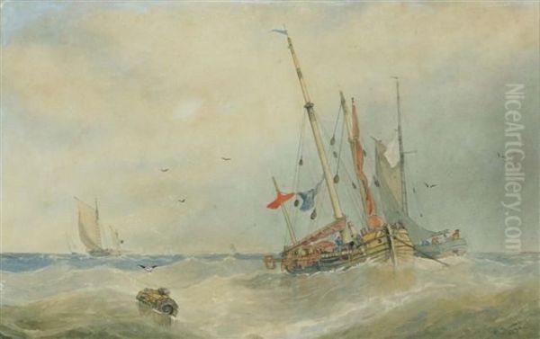 Shipping Boats At Anchor Oil Painting by William Howes Hunt