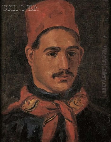 Portrait Of A Man Wearing A Red Fez Oil Painting by William Morris Hunt