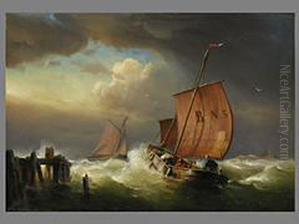 Sturmische See Oil Painting by Franz Johann (Wilhelm) Hunten