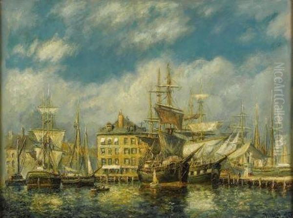 Old East India Docks Oil Painting by Frederick Leo Hunter