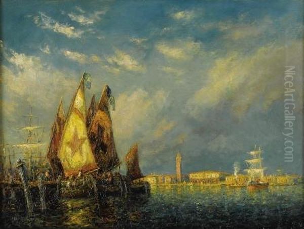 Old East India Docks Oil Painting by Frederick Leo Hunter