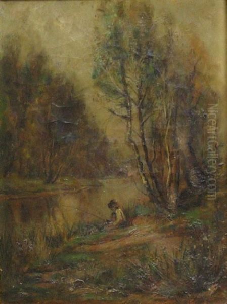 Fishing In A Creek by Frederick Leo Hunter