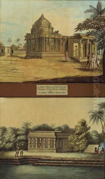 A Hindu Temple At Kanchipuram; And Nabobs Choultry And Tank Atkanchipuram, Tamil Nadu Oil Painting by Hunter, Lieutenant James