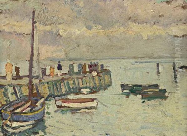 Largo Harbour Oil Painting by George Leslie Hunter