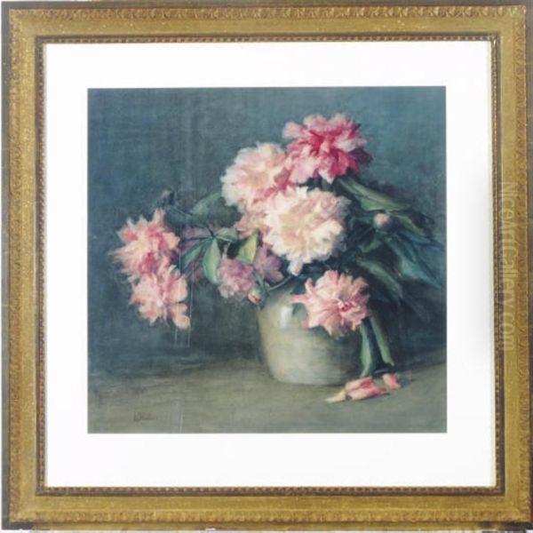 Peonies In A Vase Oil Painting by Lizbeth Clifton Hunter