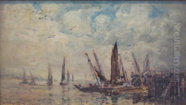 Sailing Boats At The Pier Oil Painting by Mason Hunter