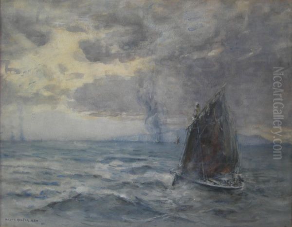 Fishing Fleet By Moonlight Oil Painting by Mason Hunter