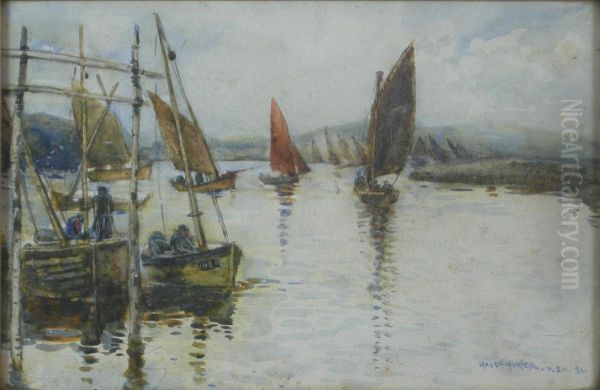 Fishing Boats In Harbour Oil Painting by Mason Hunter