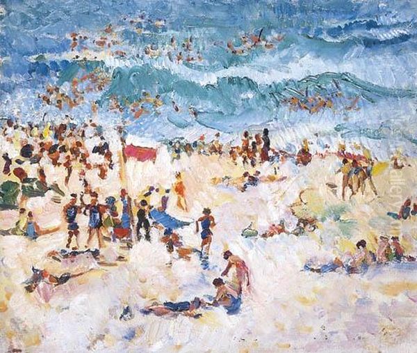 Beach Scene Oil Painting by Isabel Hunter Tweddle