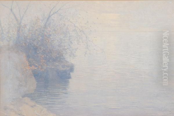 Lake Scene Reflecting The Glow Of The Moonlight Oil Painting by Hugh Huntington Howard