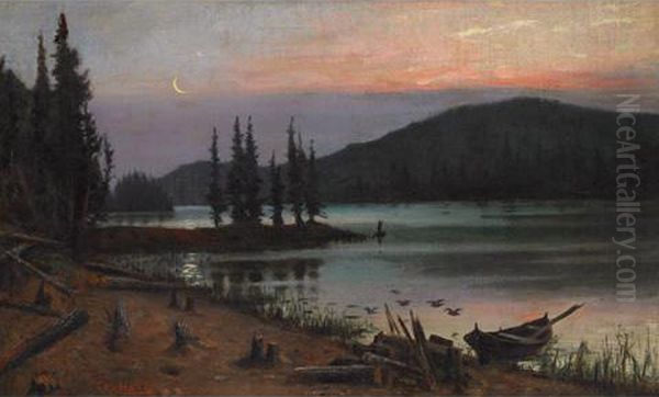 Lake And Mountains At Sunset Oil Painting by Charles Ed. Masson Huot