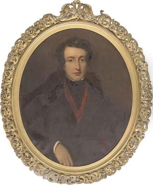 Portrait Of Edward Conroy (1809-1827), Half-length, In A Black Coat And Red Scarf Oil Painting by Frederick Yeates Hurlstone