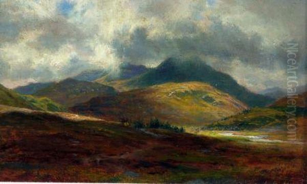 Scottish Mountain Landscape Oil Painting by Louis Bosworth Hurt