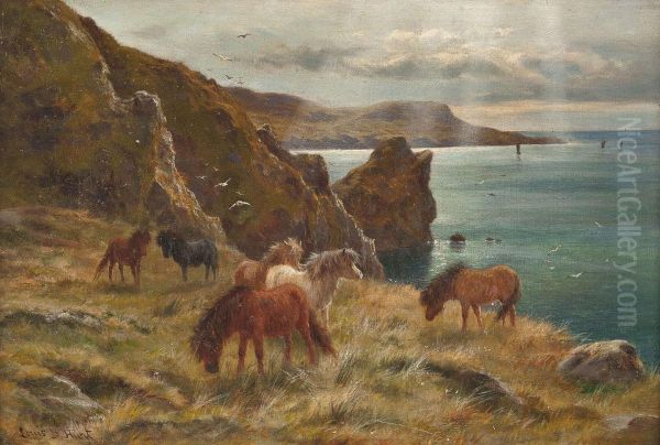 Shetland-ponys An Der Schottischen Kuste Oil Painting by Louis Bosworth Hurt