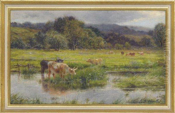 Cattle In The Scottish Lowlands Oil Painting by Louis Bosworth Hurt