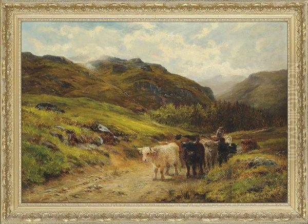 Driving Highland Cattle Oil Painting by Louis Bosworth Hurt