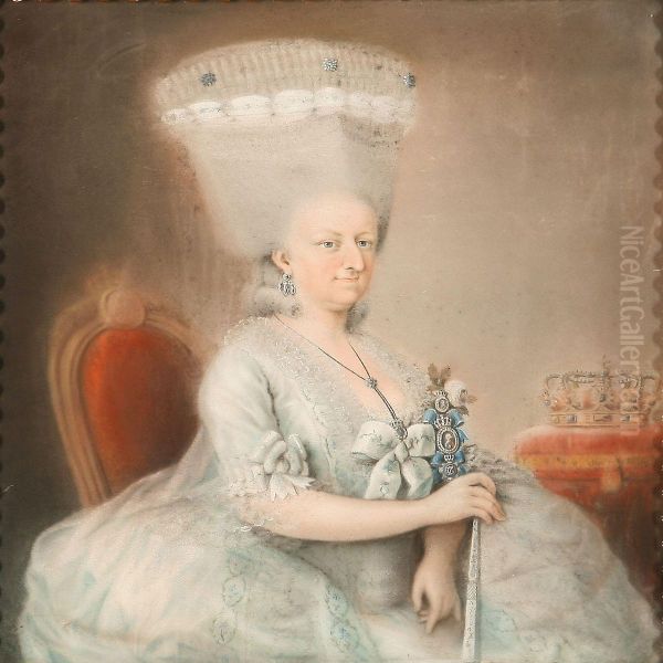 Portrait Of Queen Juliane Marie Of Denmark Oil Painting by Johann Heinrich Hurter