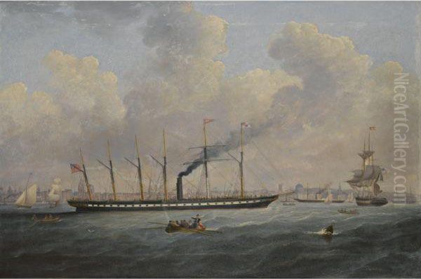 The S.s. Great Britain Off Liverpool Flying The Atlantic Flag Oil Painting by Francis Hustwick