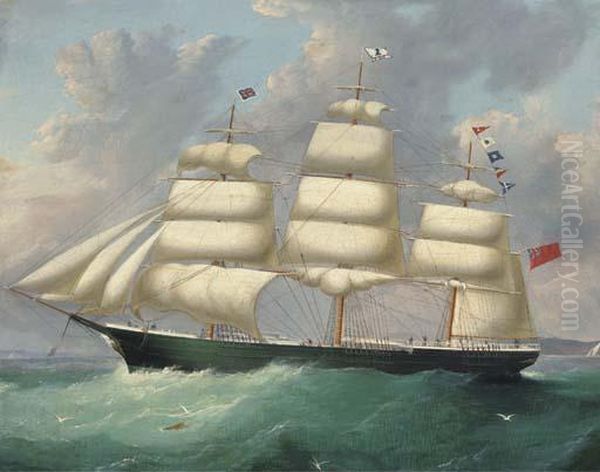 The Full-rigged Ship Duisburg Flying Her Number At Sea Oil Painting by Francis Hustwick