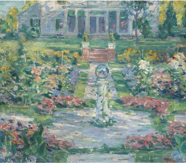 New England Garden Oil Painting by Frank Townsend Hutchens