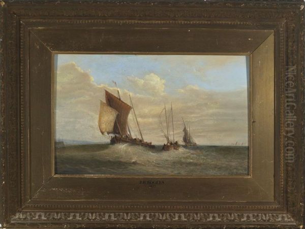 Shipping Off A Pierhead Oil Painting by Philip Hutchins Rogers