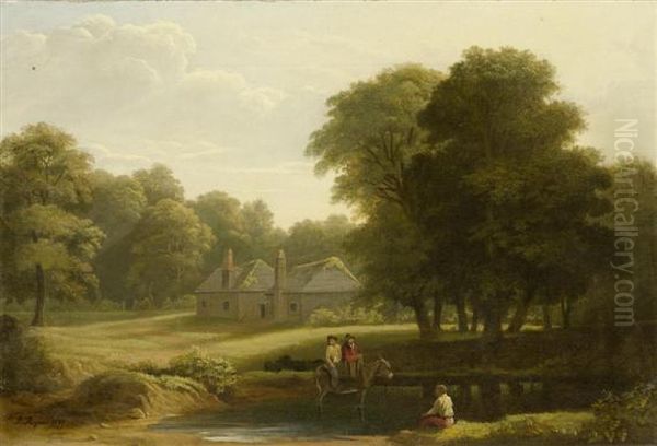 Landscape With Three Figures And A Donkey Oil Painting by Philip Hutchins Rogers