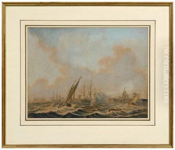 Dutch
Ships Engaging A Fort Oil Painting by Samuel Hutchinson