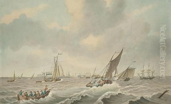 Shipping In A Swell, Thought To Be Off Helvoetsluys, Holland Oil Painting by Samuel Hutchinson