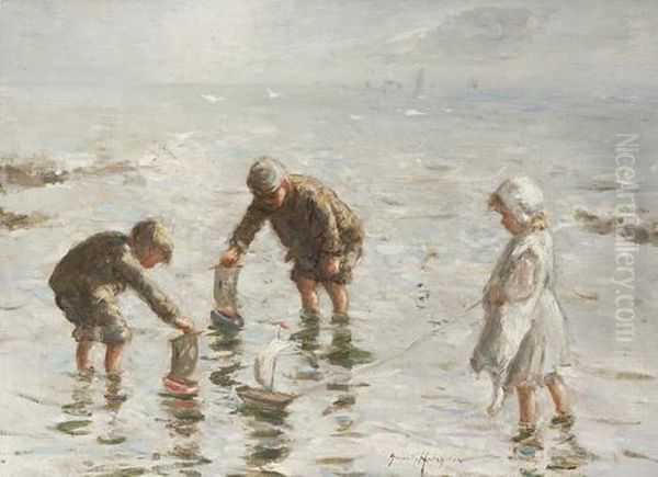 Toy Boats Oil Painting by Robert Gemmell Hutchison