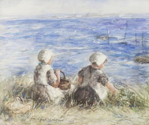 When The Sea Comes Up The Bents Oil Painting by Robert Gemmell Hutchison