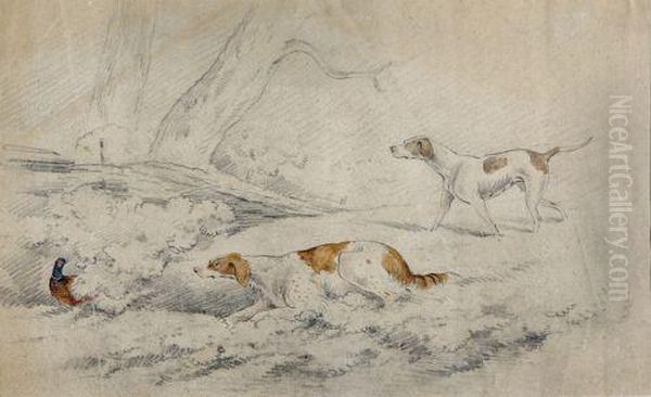 Three Works Spaniels Flushing Pheasant Pheasant Taking Flight Spaniels Coursing The Oil Painting by William Henry Florio Hutchisson