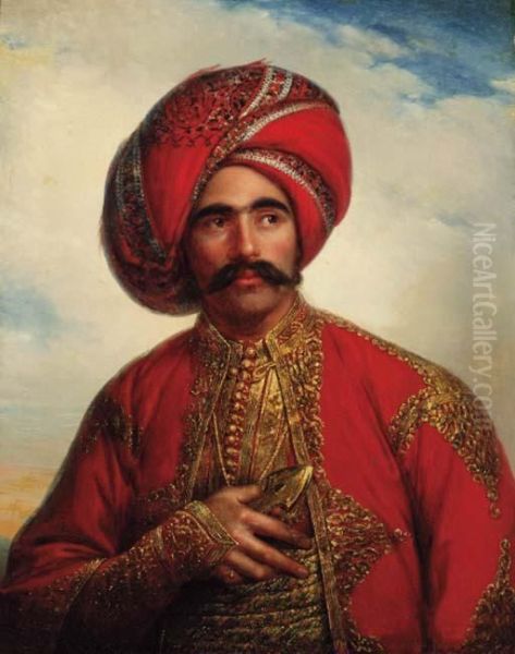 Portrait Of A Gentleman, Half-length, In Anglo-indian Costume Oil Painting by William Henry Florio Hutchisson