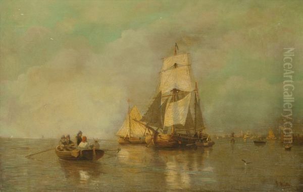 Scene De Bateau Le Long Des Cotes Oil Painting by Julius Huth